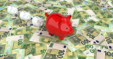 Spaarvarkens op eurobiljetten